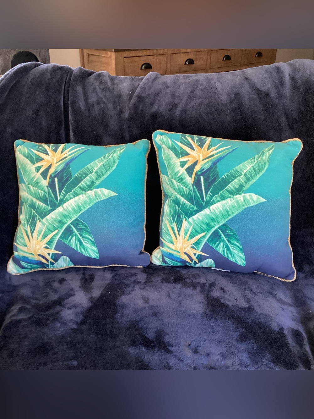Allen & Roth Outdoor Pillows Tropical Botanical Foliage Print 16x16 Set of 2